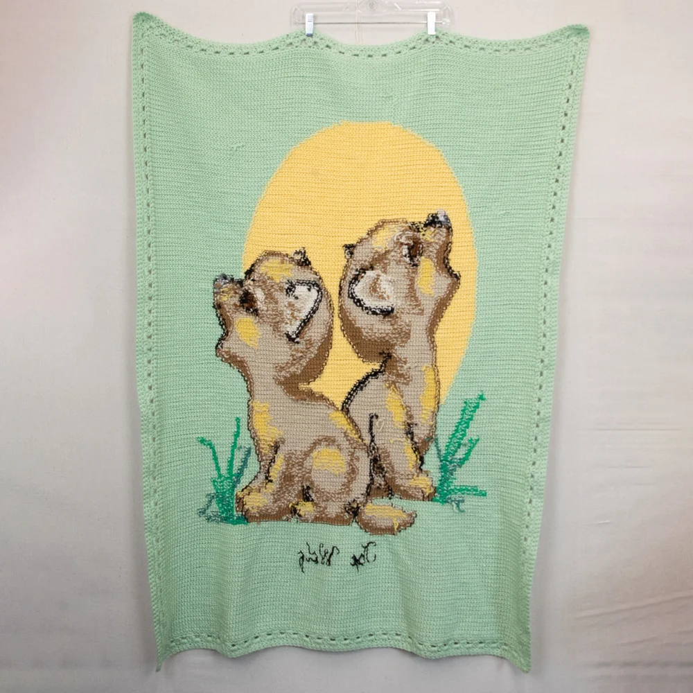 Handmade crochet knitted wolf baby blanket